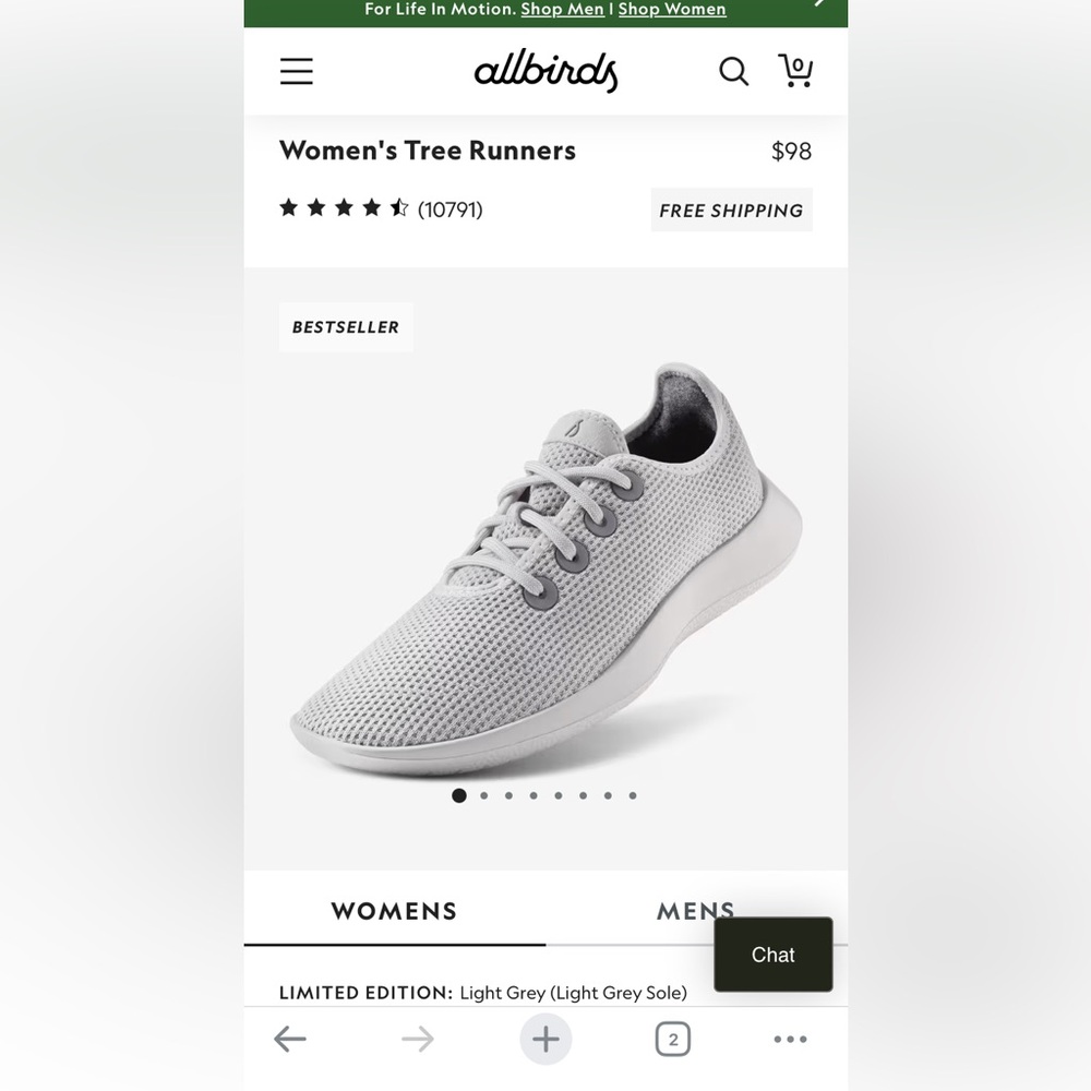 Limited color release Women’s light grey Allbirds Tree Runners (Size 9)